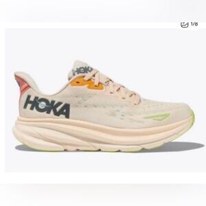 Hoka Cream and Orange Running Shoes